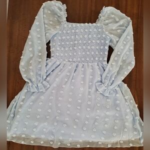 NWT Exlura Women's Light Blue Swiss Dot Smocked Dress - Size XS